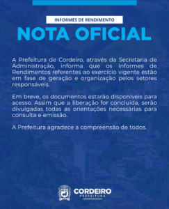 Informes de rendimentos de 2025 ainda estão sendo preparados em Cordeiro